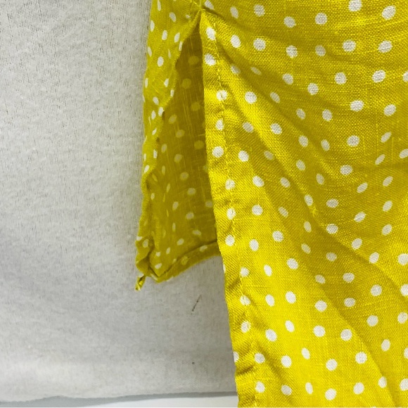 Rachel Zoe Womens 1X Linen Button Down Yellow White Polka Dot Blouse Casual Fun - Picture 7 of 14